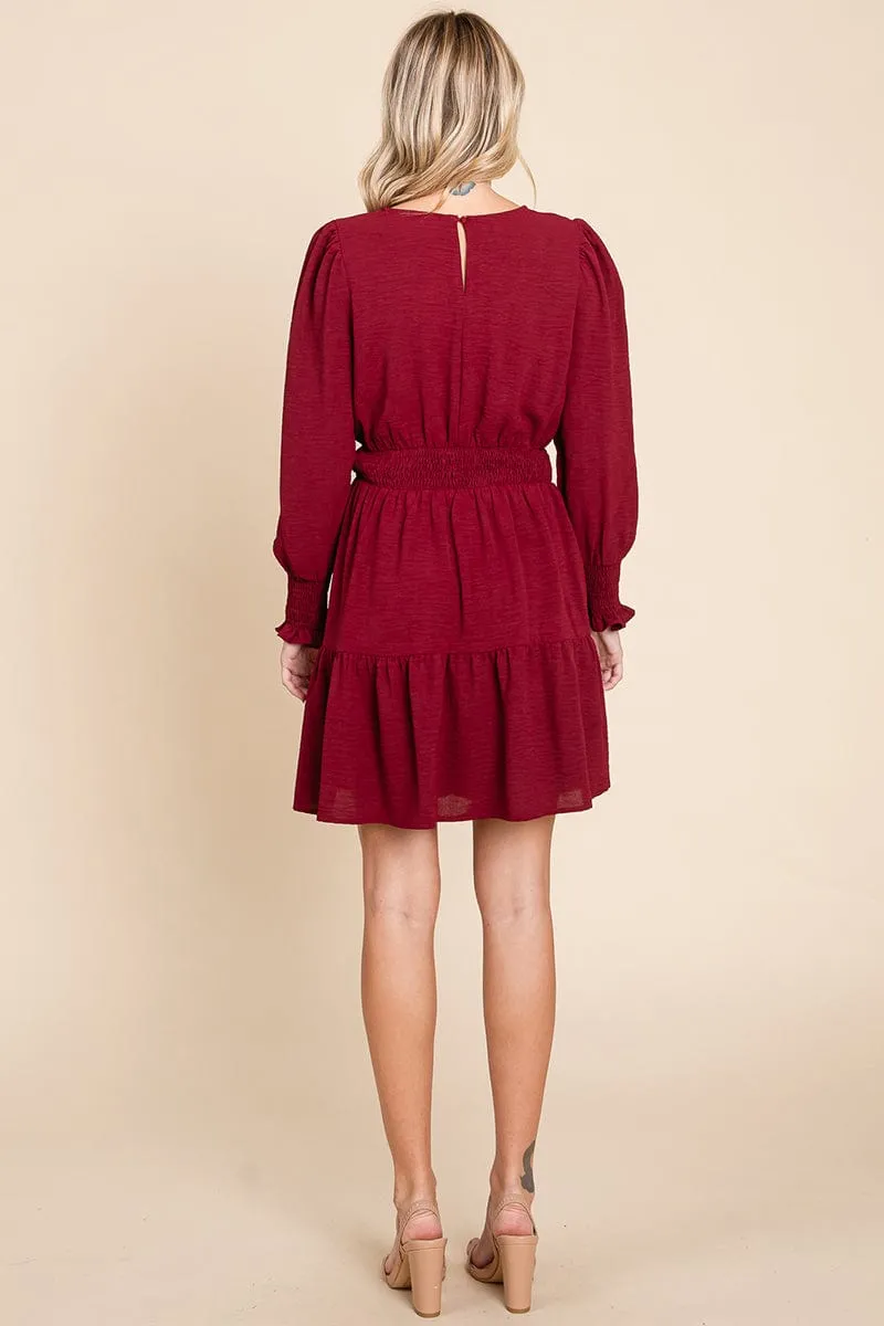 Long Sleeve Smocked Tiered Mini Dress