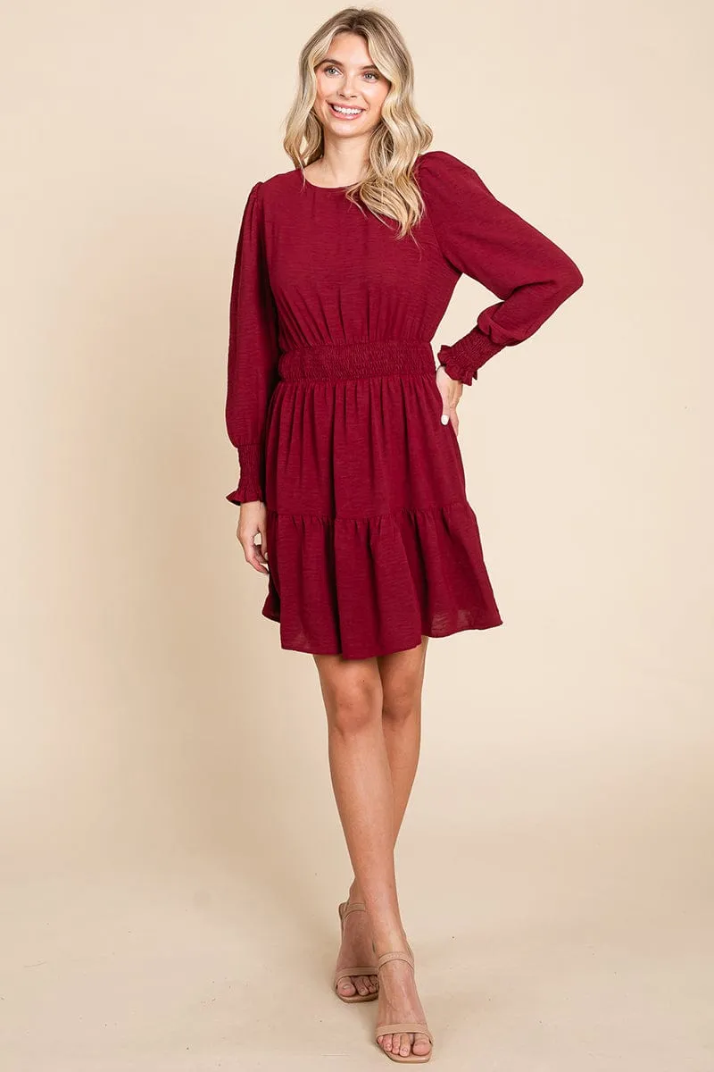 Long Sleeve Smocked Tiered Mini Dress