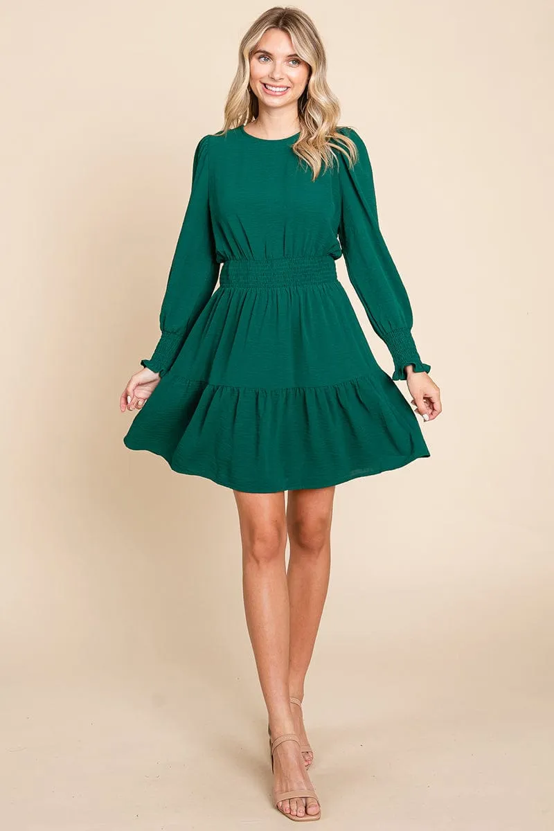 Long Sleeve Smocked Tiered Mini Dress