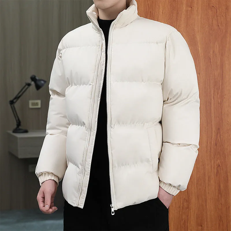 Men’s Casual Warm Velvet thicken Solid Color bubble Jacket