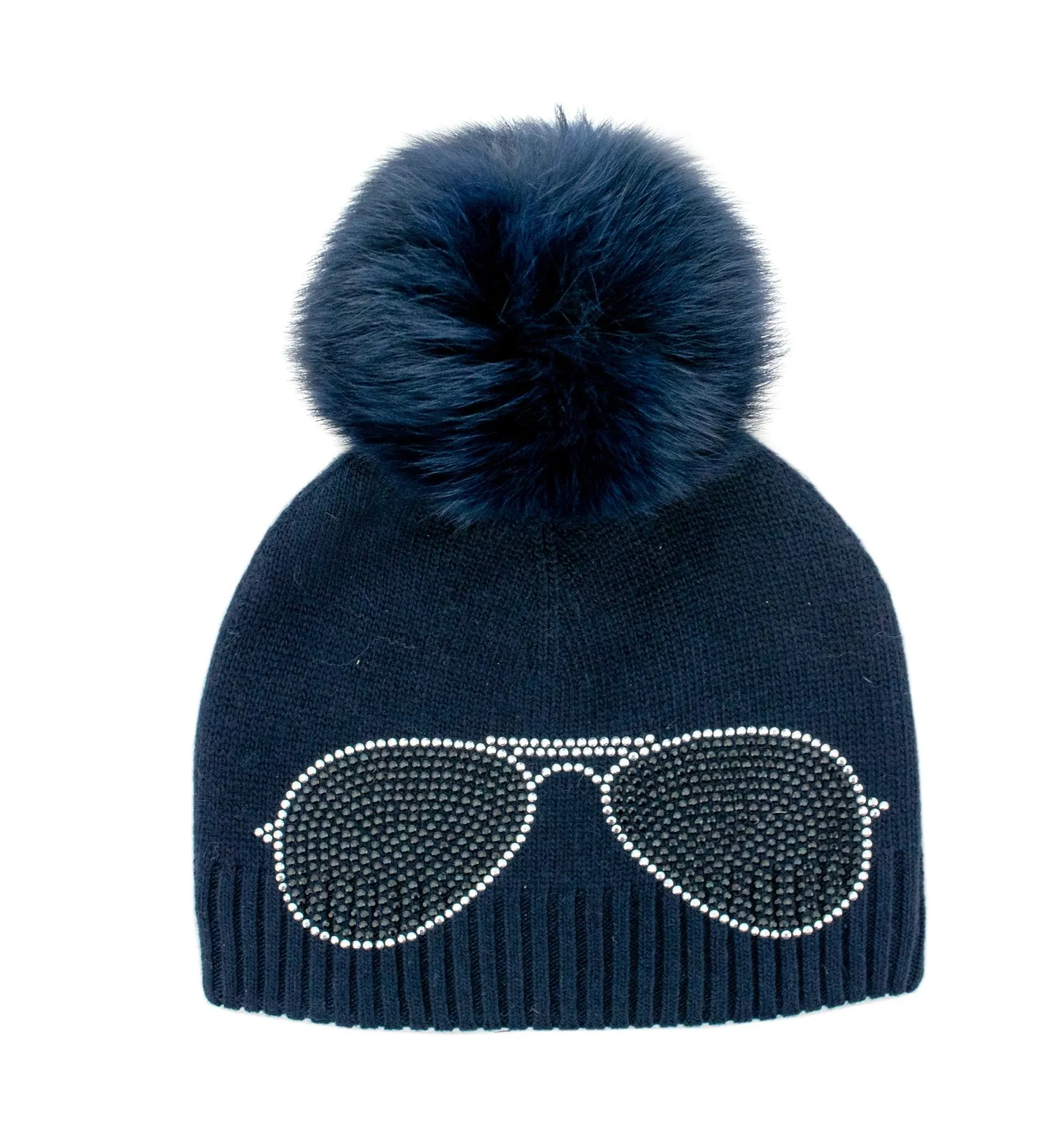 Mitchie's Matchings | Aviator Knitted Hat with Fox Fur Pom