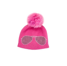 Mitchie's Matchings | Aviator Knitted Hat with Fox Fur Pom