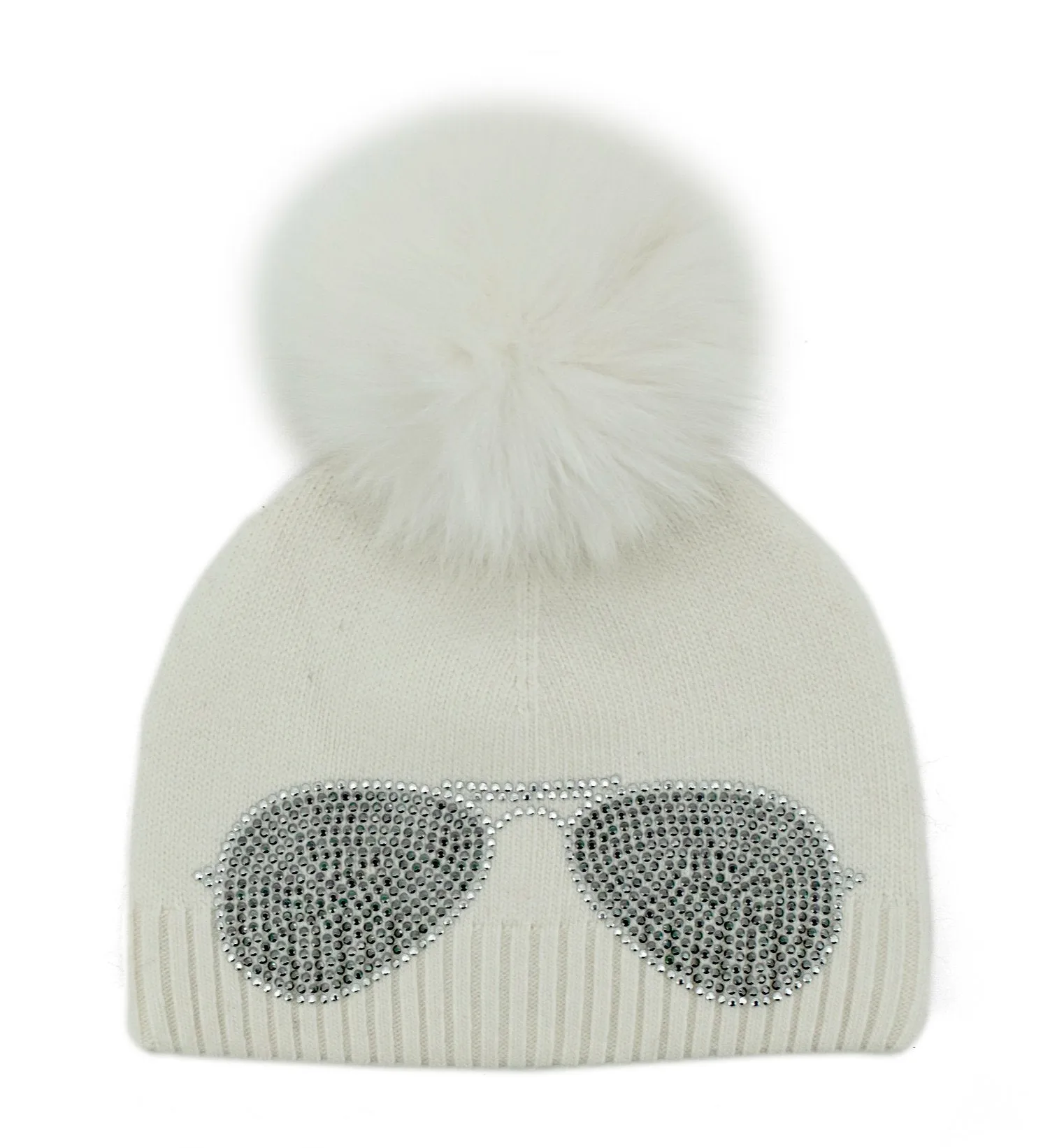Mitchie's Matchings | Aviator Knitted Hat with Fox Fur Pom