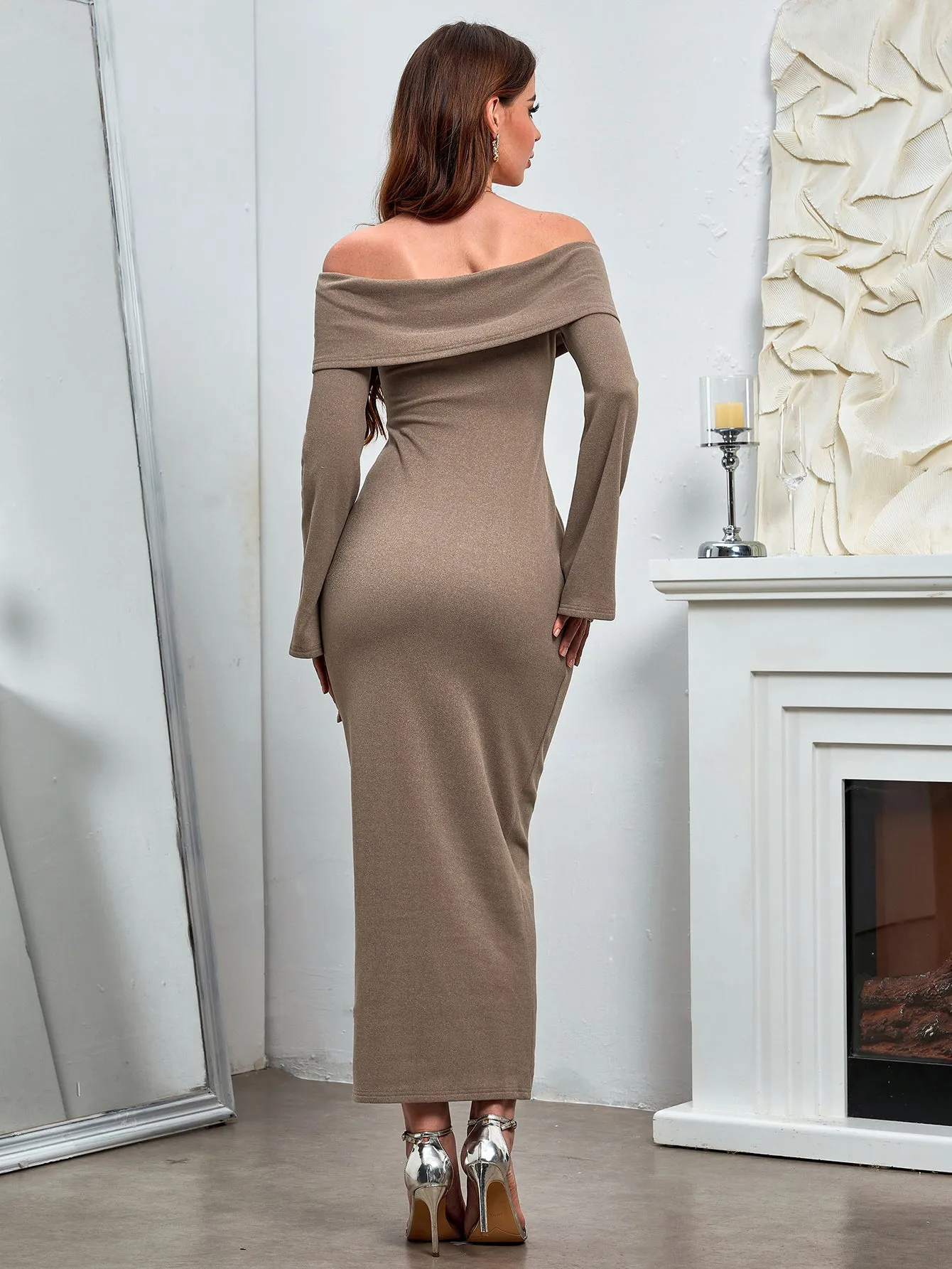Off Shoulder Flounce Sleeve Mermaid Dress