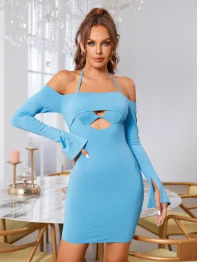 Off Shoulder Halter Cut Out Bodycon Dress