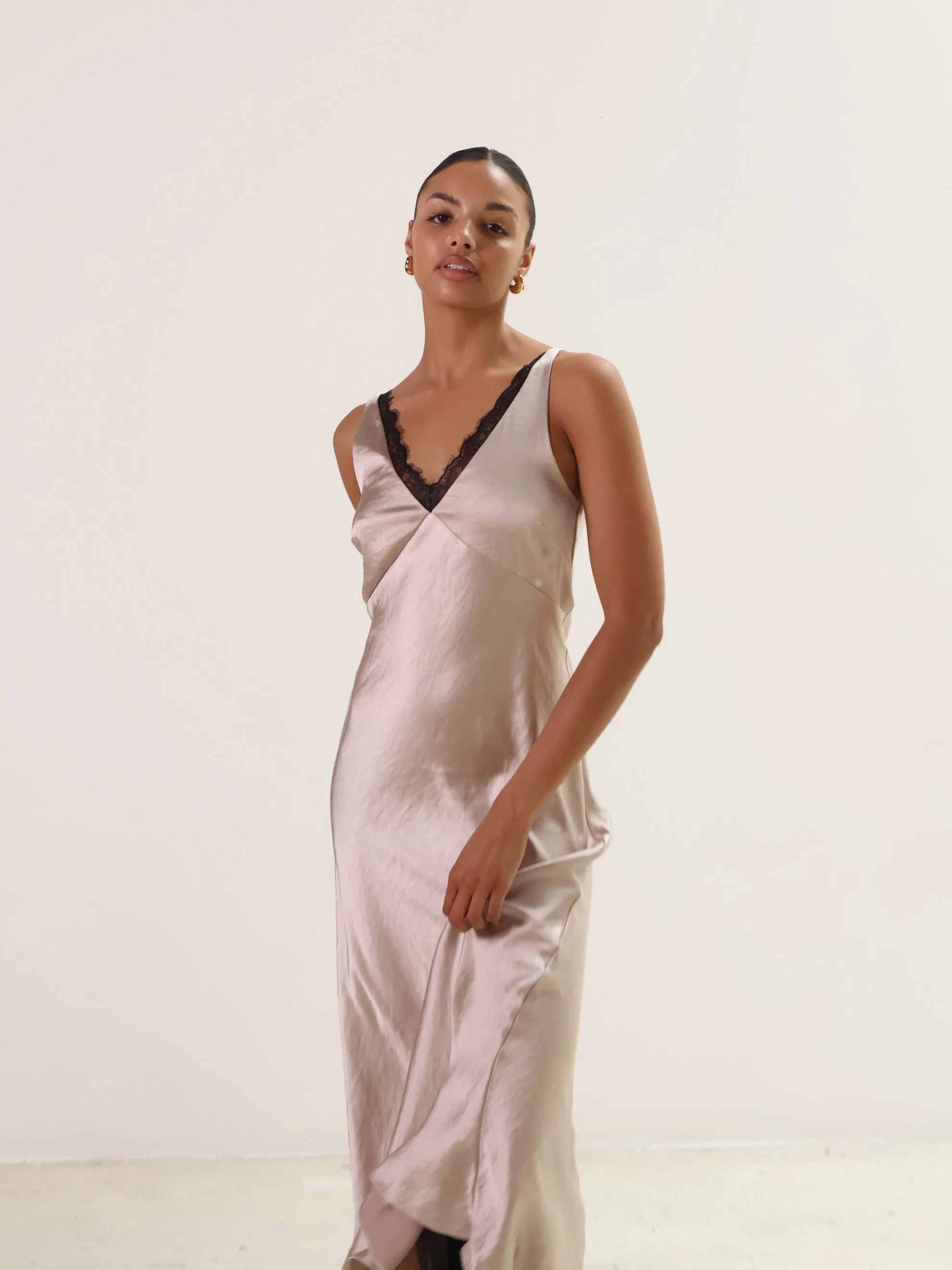 Oyster Lace Trim Slip Dress