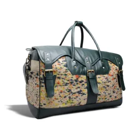 Paint Splatter Jute & Green Leather Duffle Bag