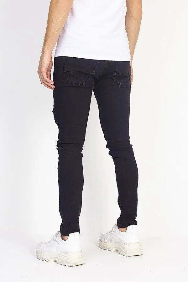 PATCH DETAIL BIKER STYLE CHARCOAL SKINNY JEANS