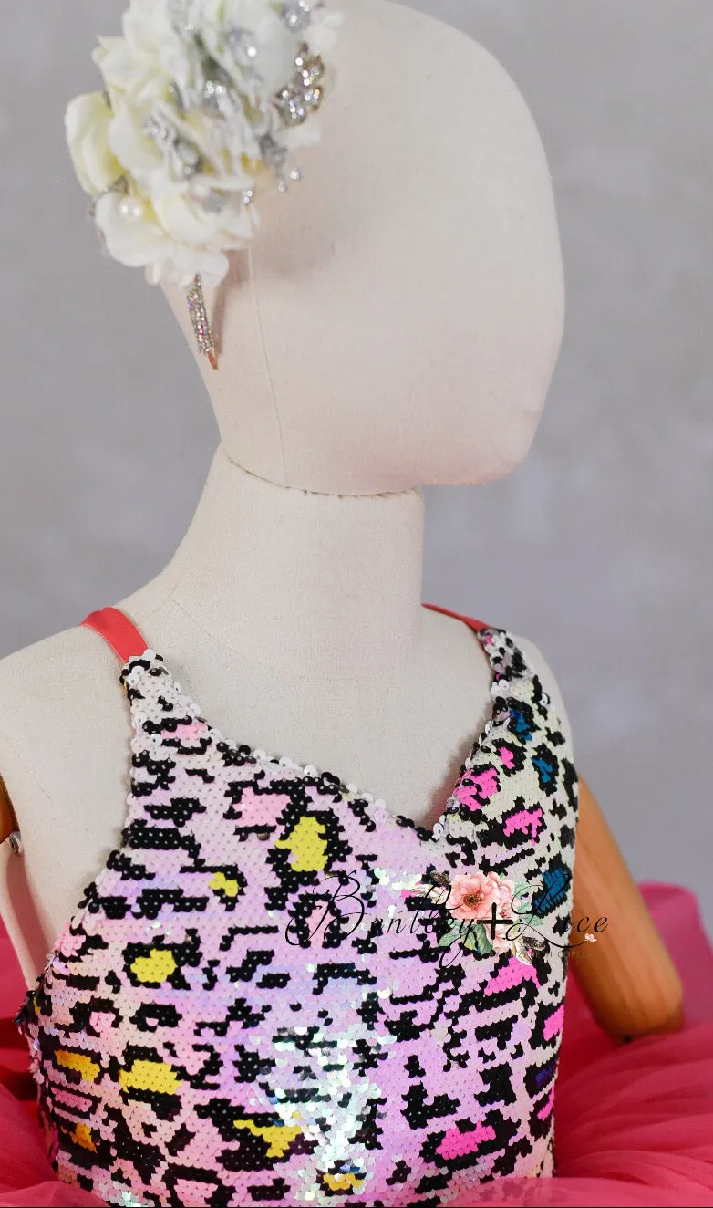 "Leopard Sass"  Petal Length Dress  Cape ( 6 Year - Petite 7 Year)