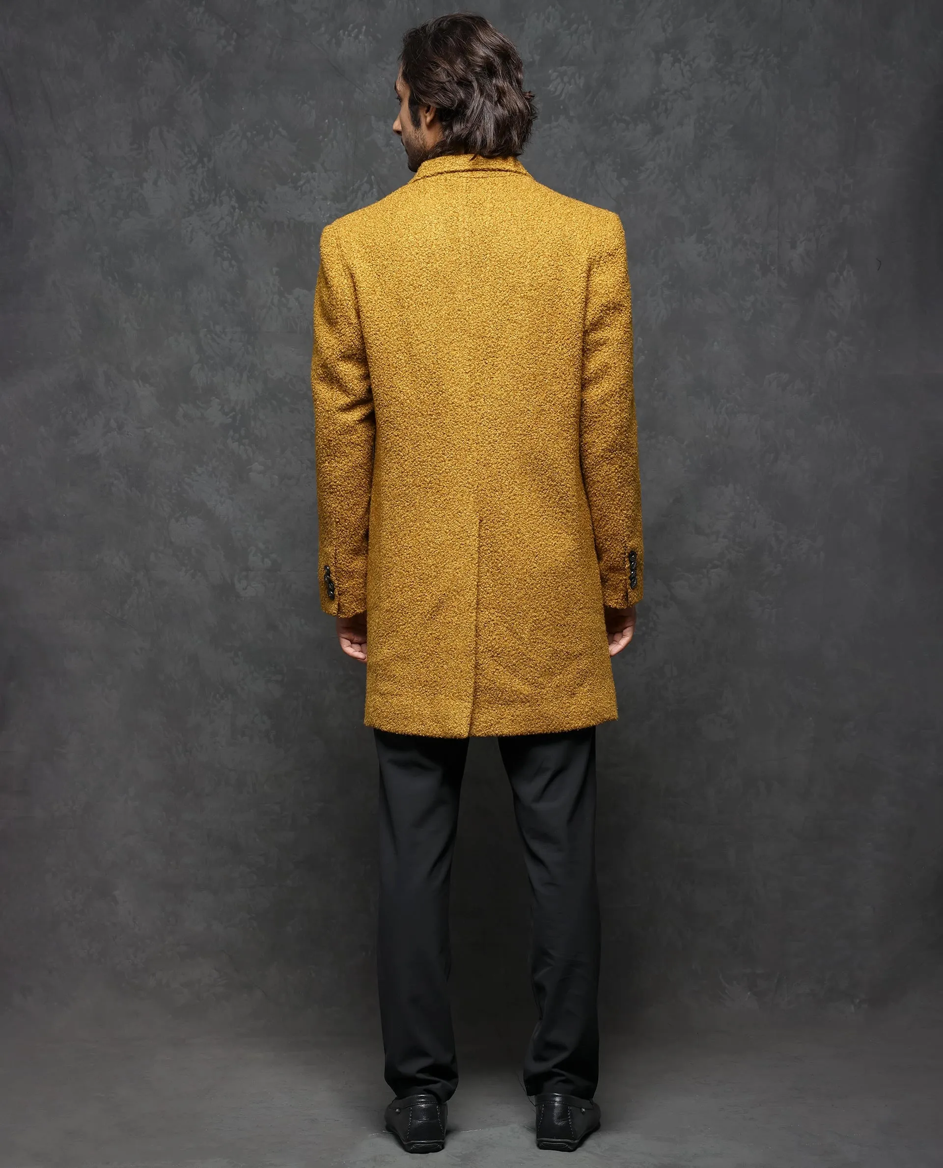 Rare Rabbit Men's Hong Yellow Jacket Textured Notch Lapel Long Coat