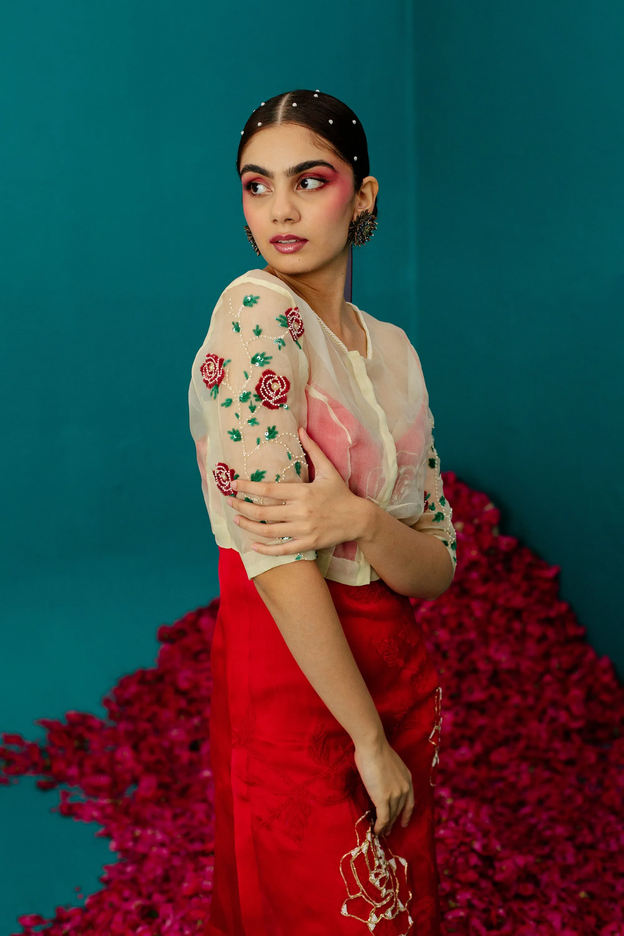 Red Roses Organza Slip Dress