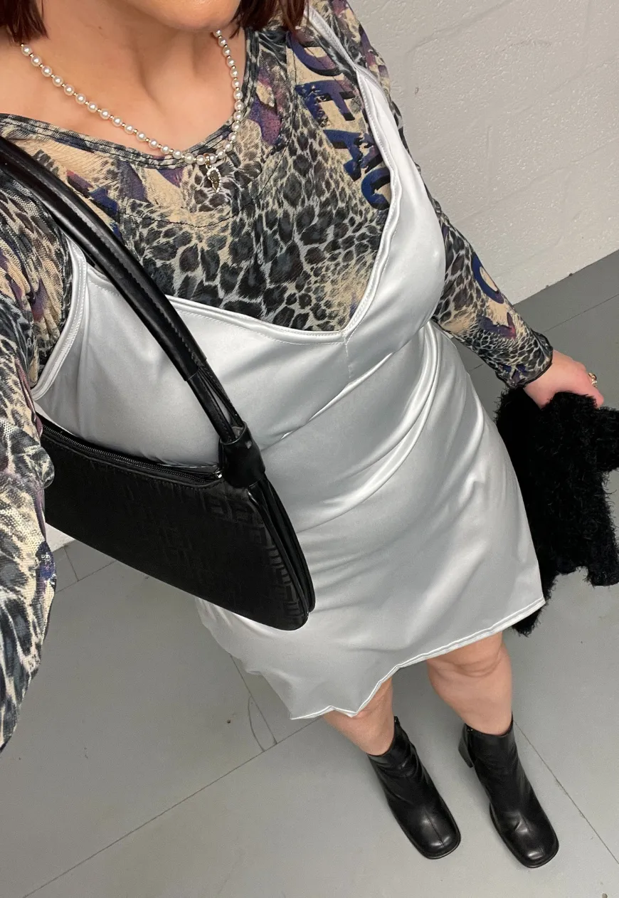 SILVER SATIN SLIP DRESS
