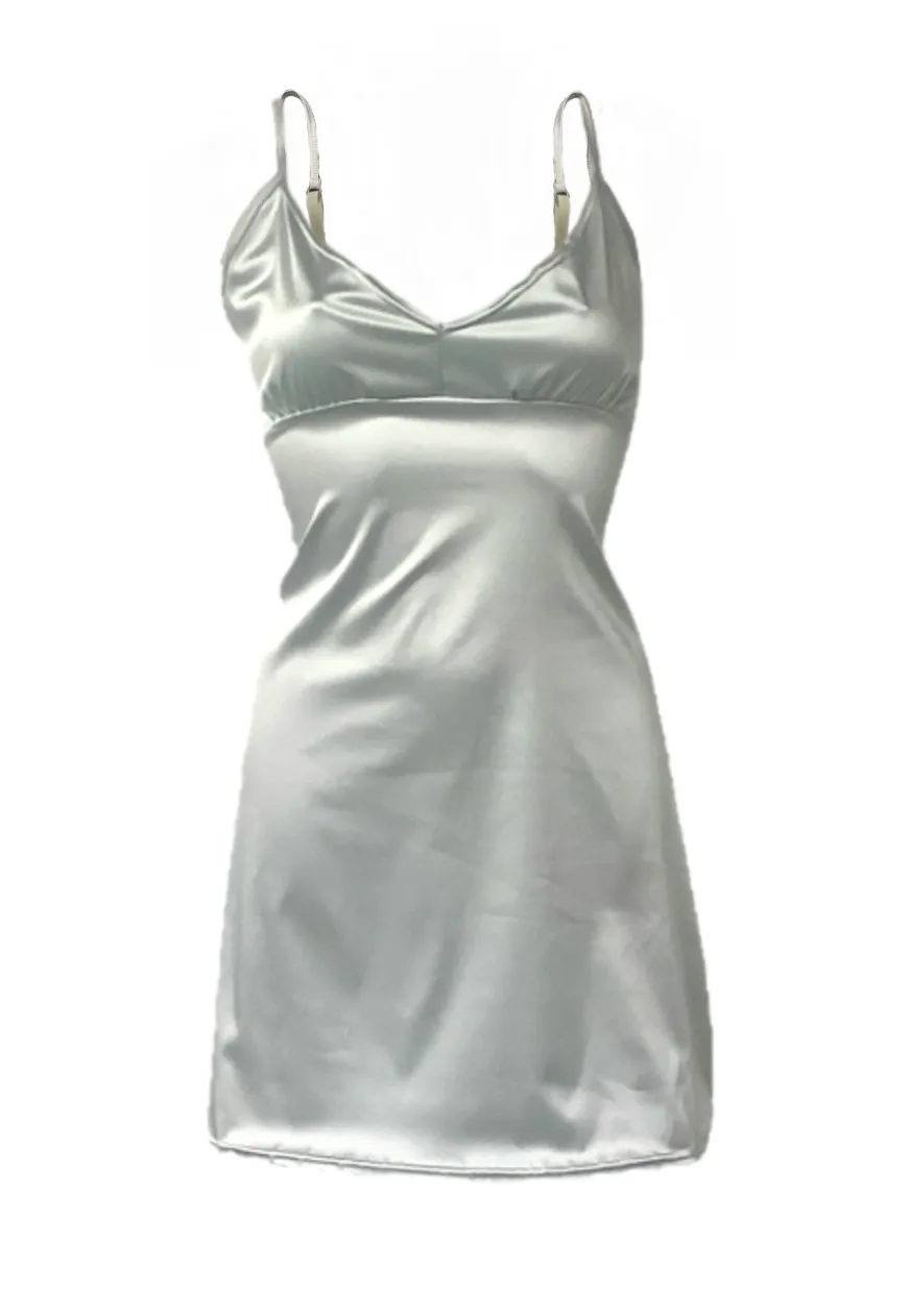 SILVER SATIN SLIP DRESS