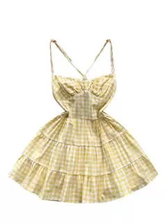 Sweetie Plaid Hollowed Halter Dress