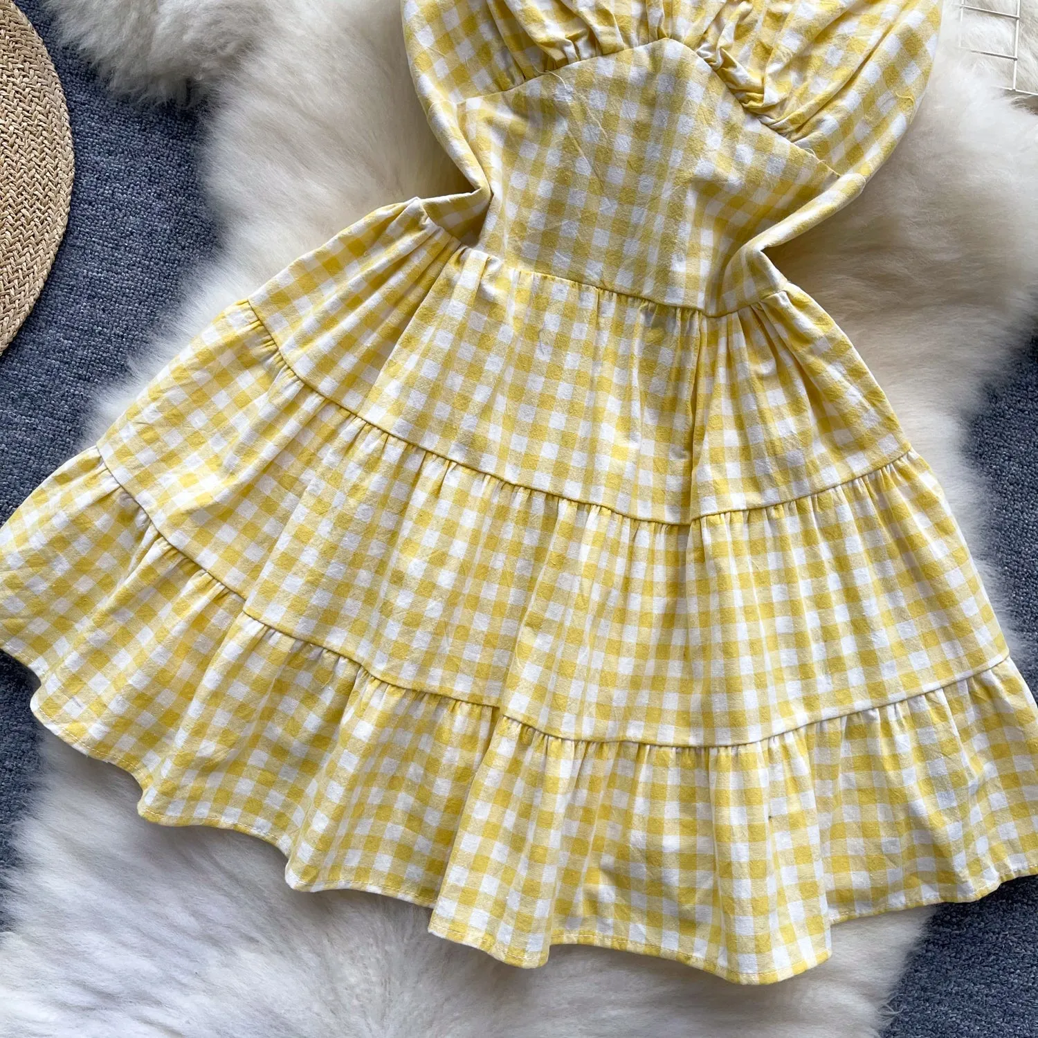 Sweetie Plaid Hollowed Halter Dress