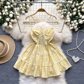 Sweetie Plaid Hollowed Halter Dress