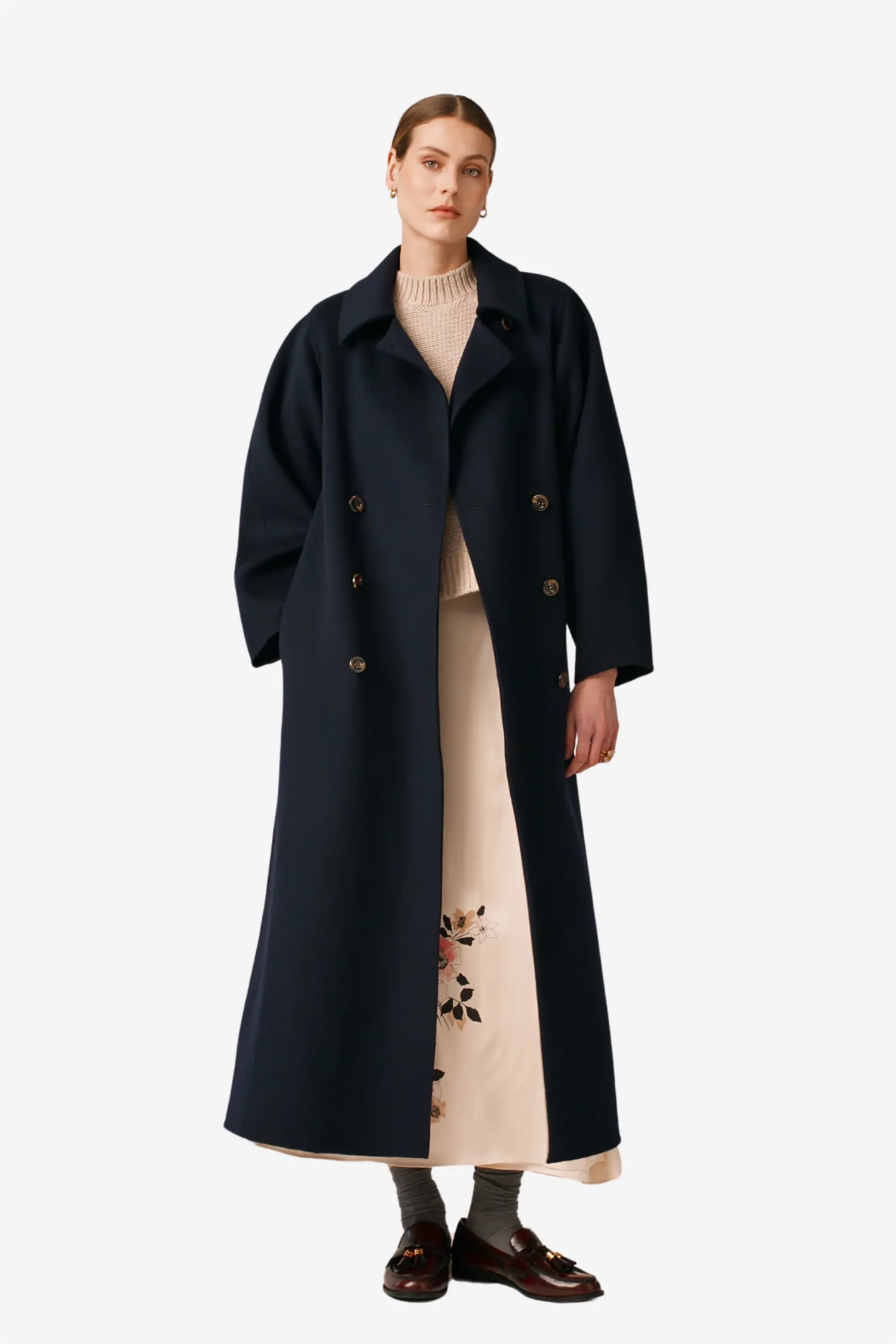 Tailored Beltet Coat Navy