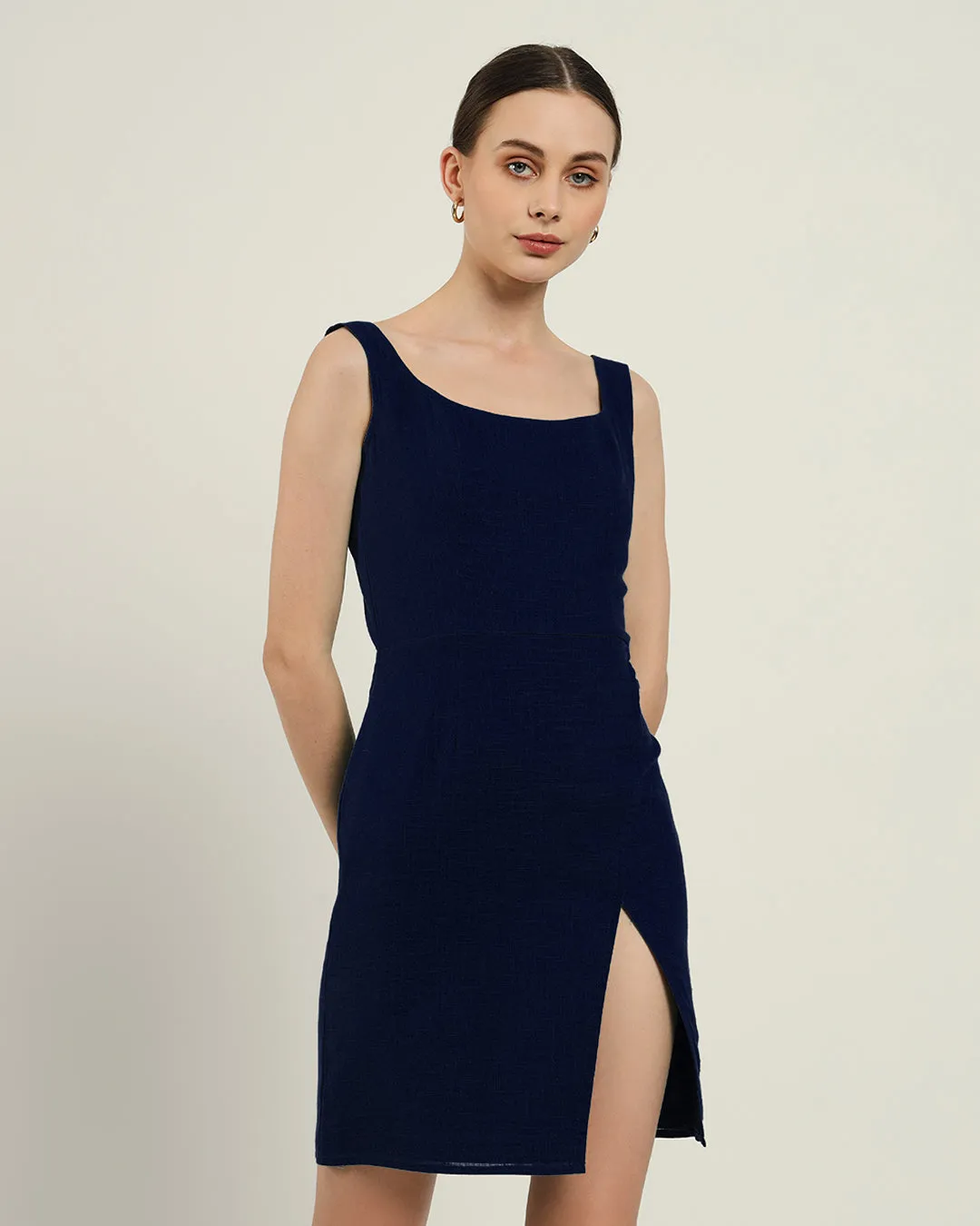 The Cannes Daisy Midnight Blue Linen Dress