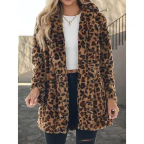The Leopard Collared Neck Coat with Pockets