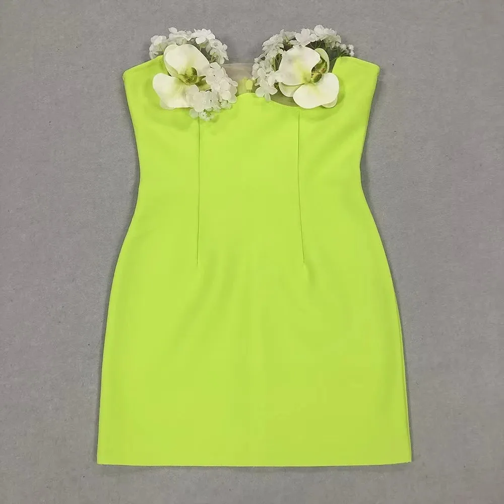 Trend4us Women's Floral Applique Sweetheart Mini Dress