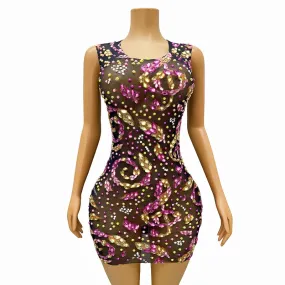 Trend4us Women's Glamorous Beaded Crystal Mini Cocktail Dress