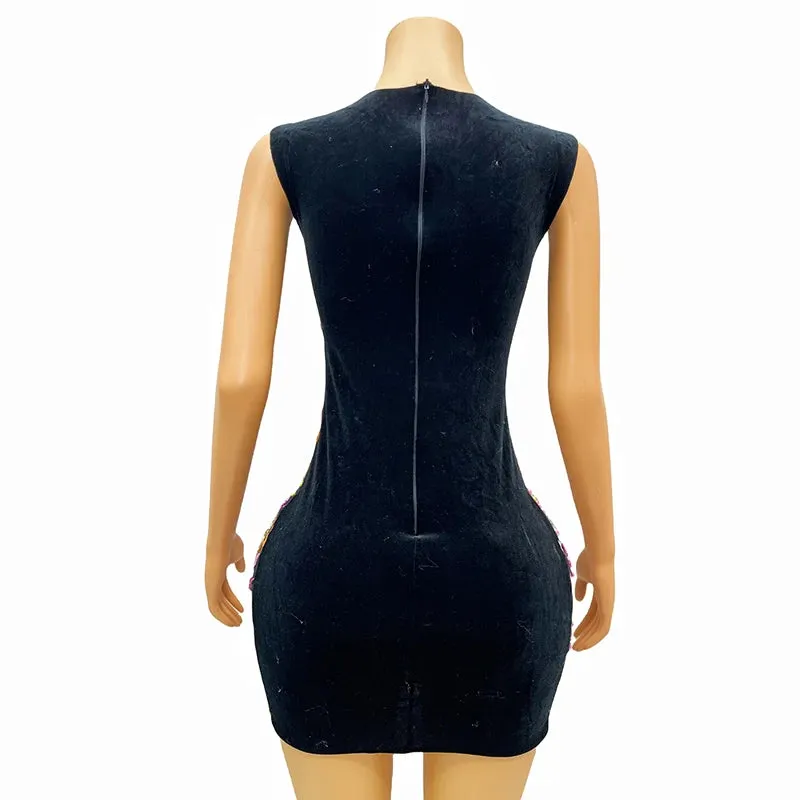 Trend4us Women's Glamorous Beaded Crystal Mini Cocktail Dress