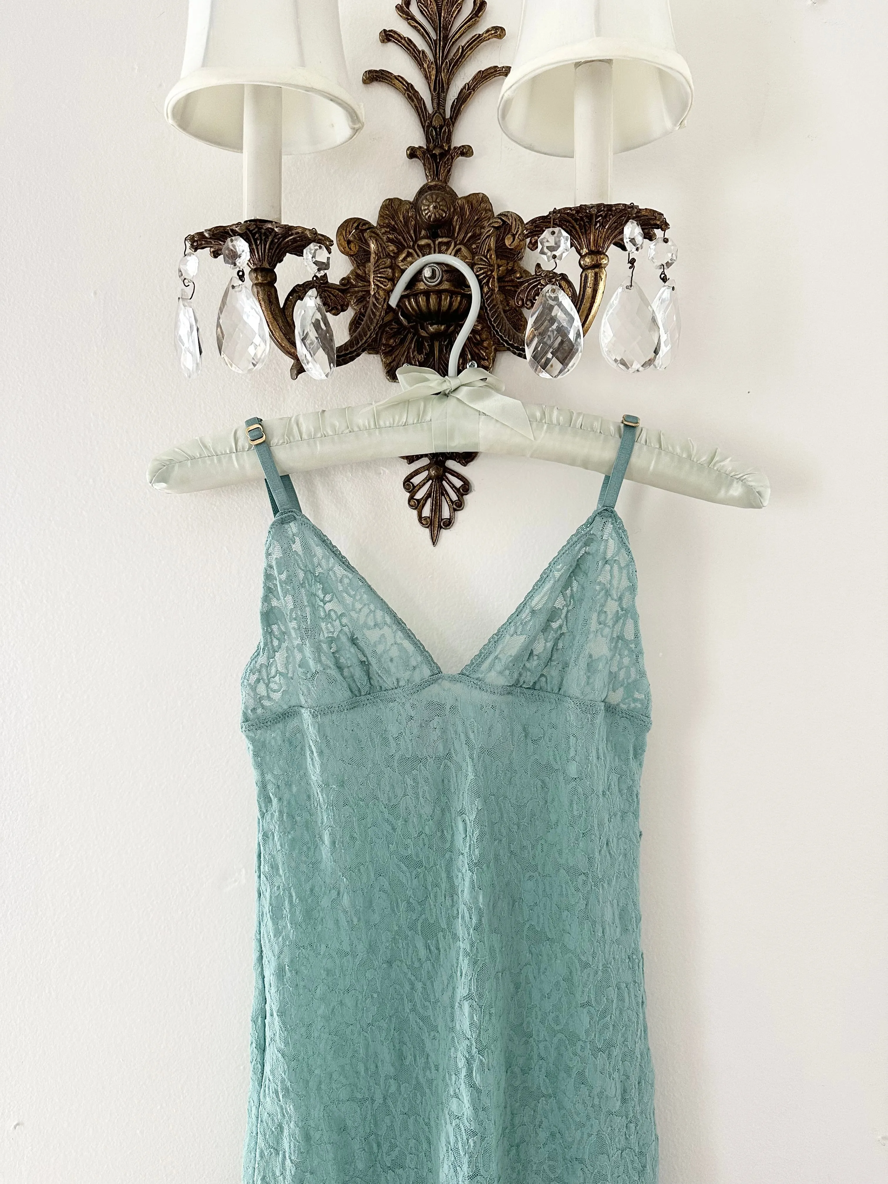 Turquoise Blue 1990s Lace Vintage Victoria's Secret Slip Dress (XS)