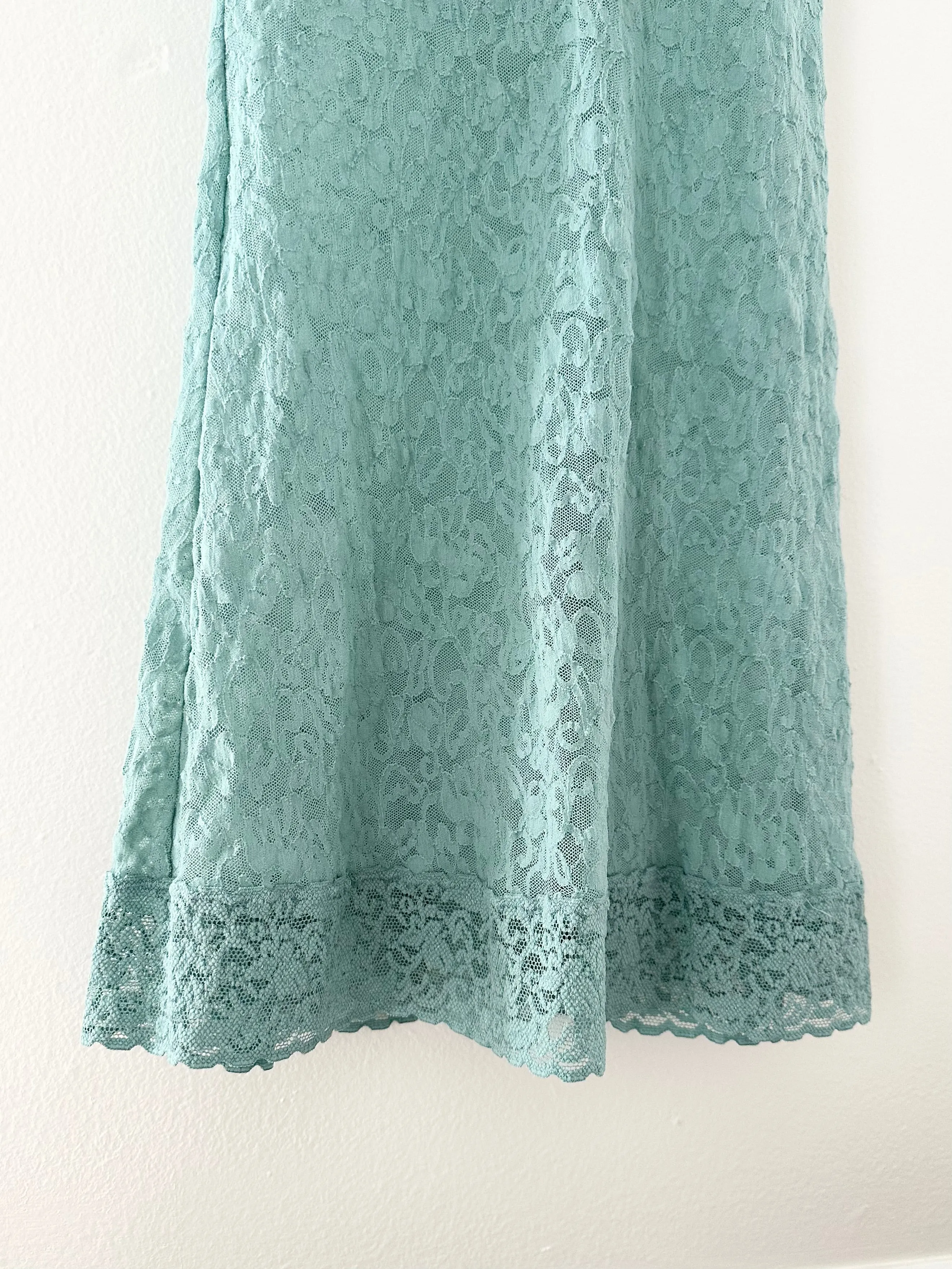 Turquoise Blue 1990s Lace Vintage Victoria's Secret Slip Dress (XS)